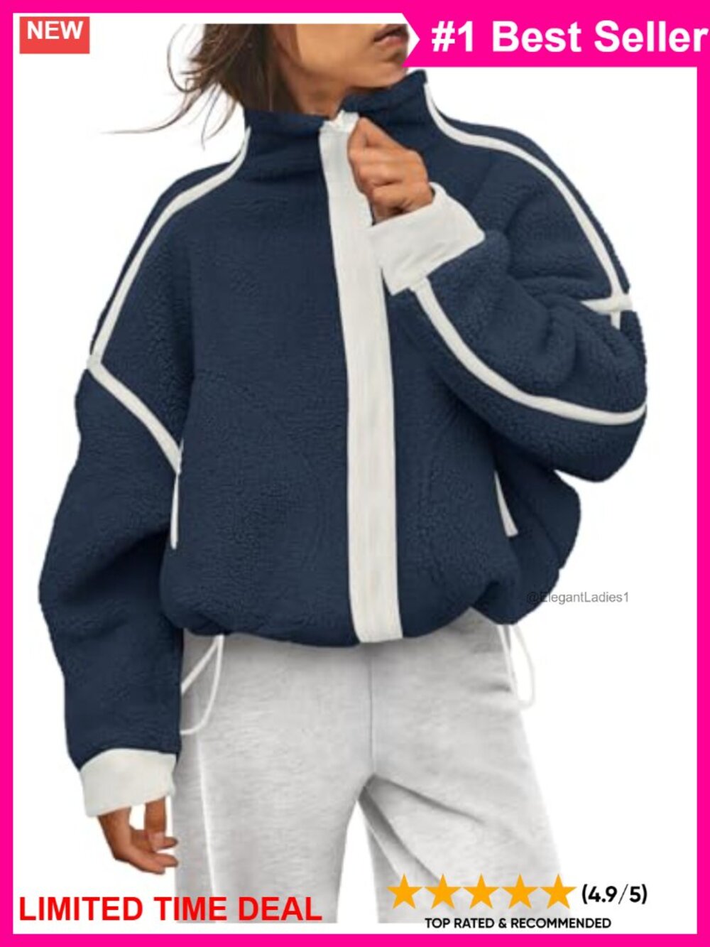 Womens Fleece Zip Up Sherpa Jacket Cozy Oversized Long Sleeve Coat